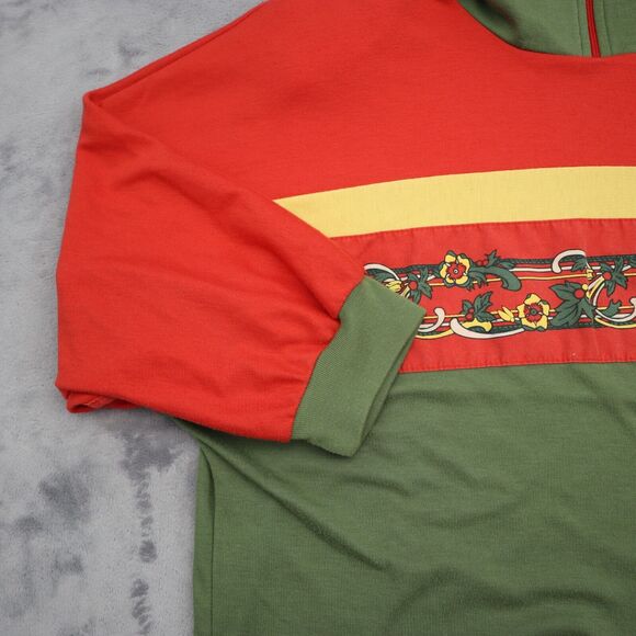 Pykettes Sweater Womens S Red Green Quarter Sleeve Floral Shoulder Pads Pullover - Picture 11 of 16